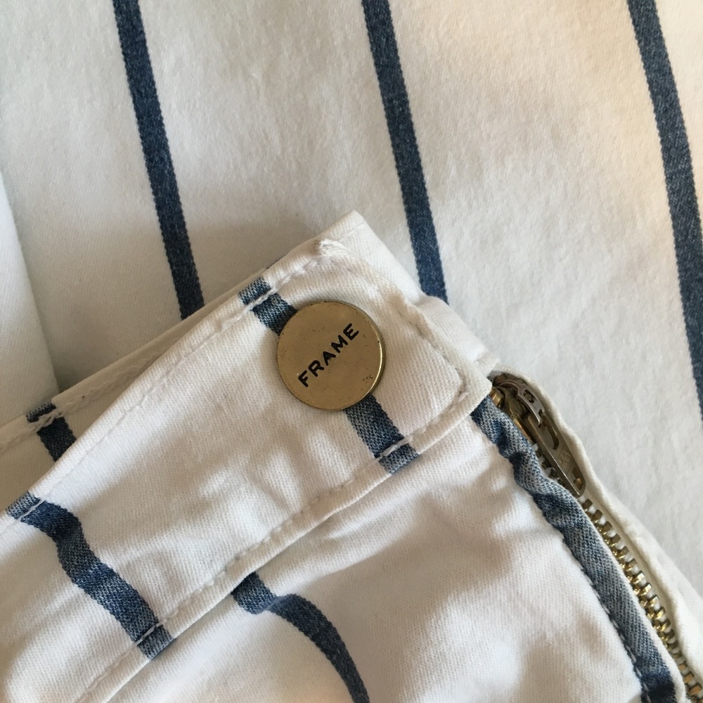 FRAME Denim Le High Waist Flare Side Zip Pants White & Blue Stripe ~ Large - Picture 13 of 16